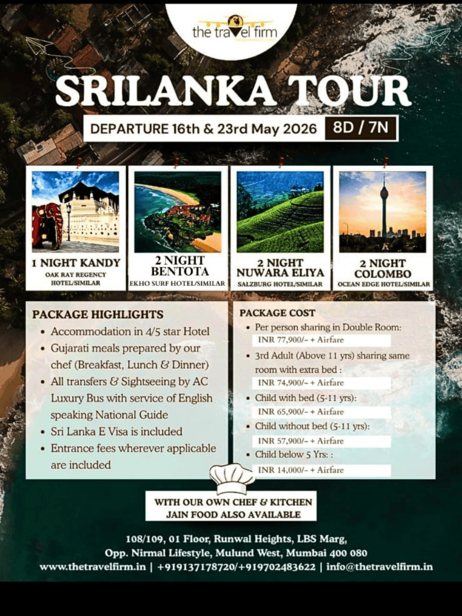 Best Sri Lanka tour in Mumbai with Indian meals and 4 star hotels